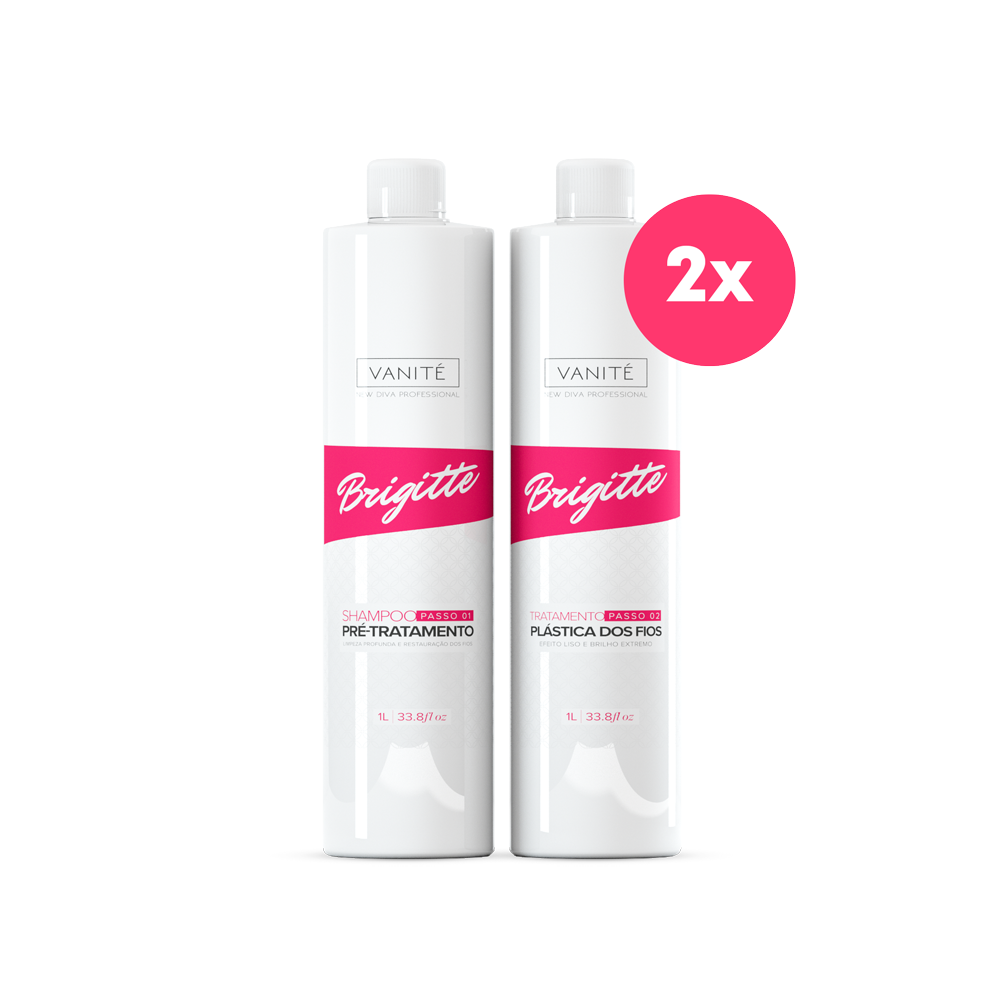 2 Kit Escova Progressiva Brigitte | Shampoo + Ativo 1000ml